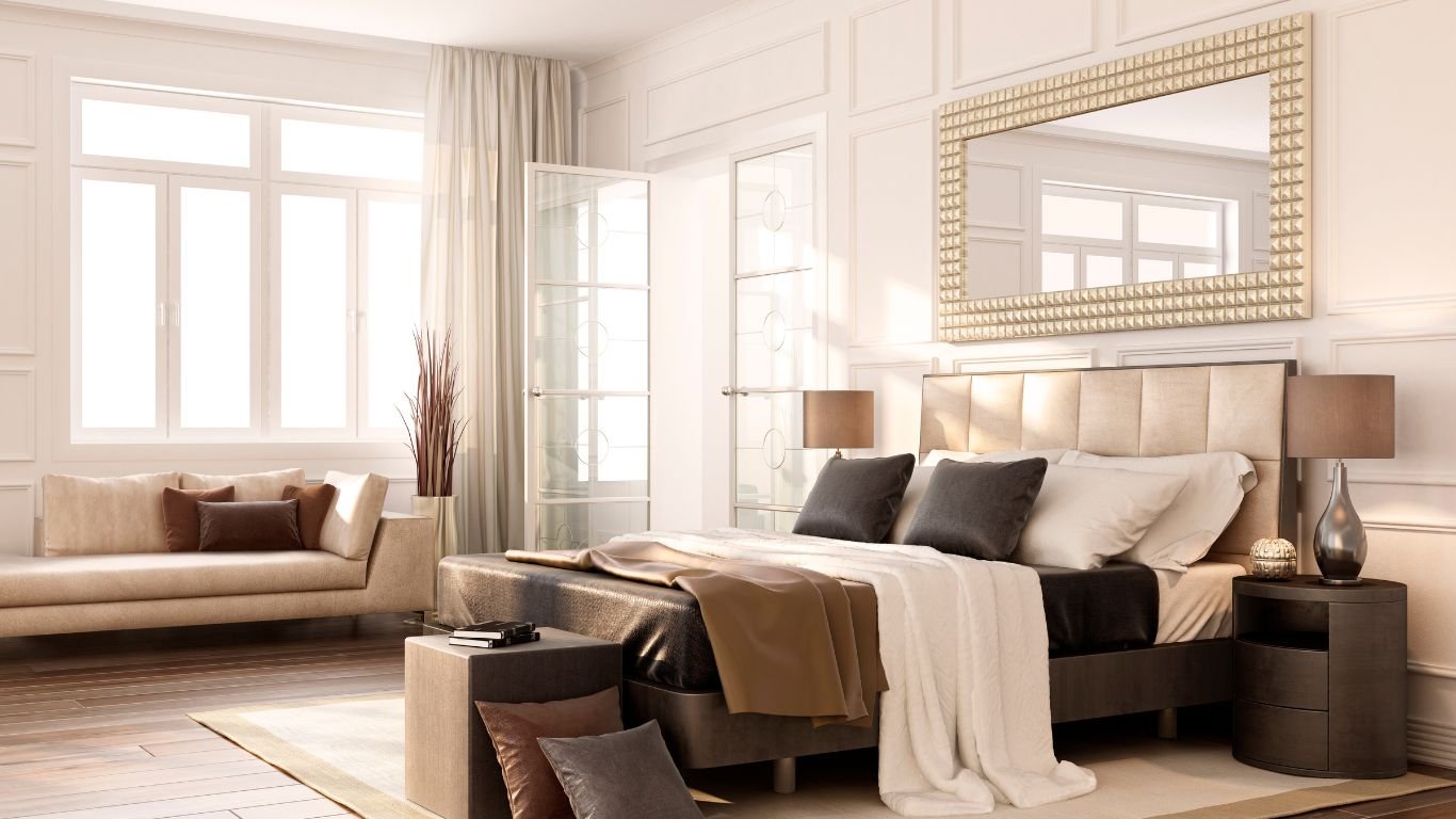 Lobby d’un hôtel de luxe avec lumière chaleureuse